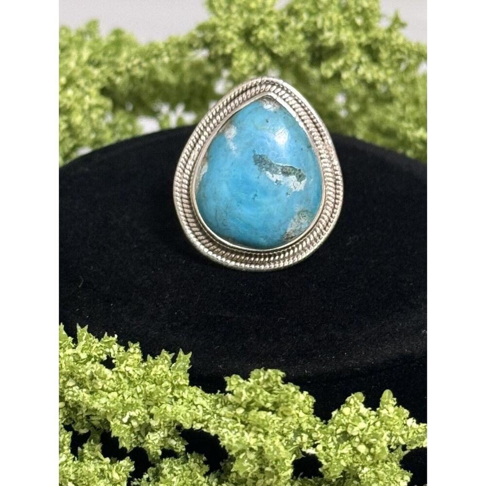 Sterling Silver Native American Pear Chunky Turquoise Ring Size 8 #895 - Picture 3 of 7
